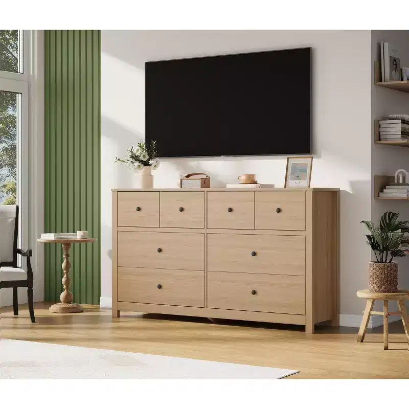 Commode moderne à 8 tiroirs pour chambre à coucher, grande commode en bois avec tiroirs profonds, meuble de rangement autonome pour salon
