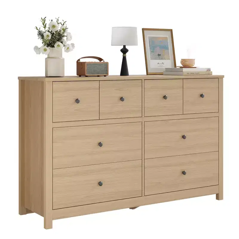 Commode moderne à 8 tiroirs pour chambre à coucher, grande commode en bois avec tiroirs profonds, meuble de rangement autonome pour salon