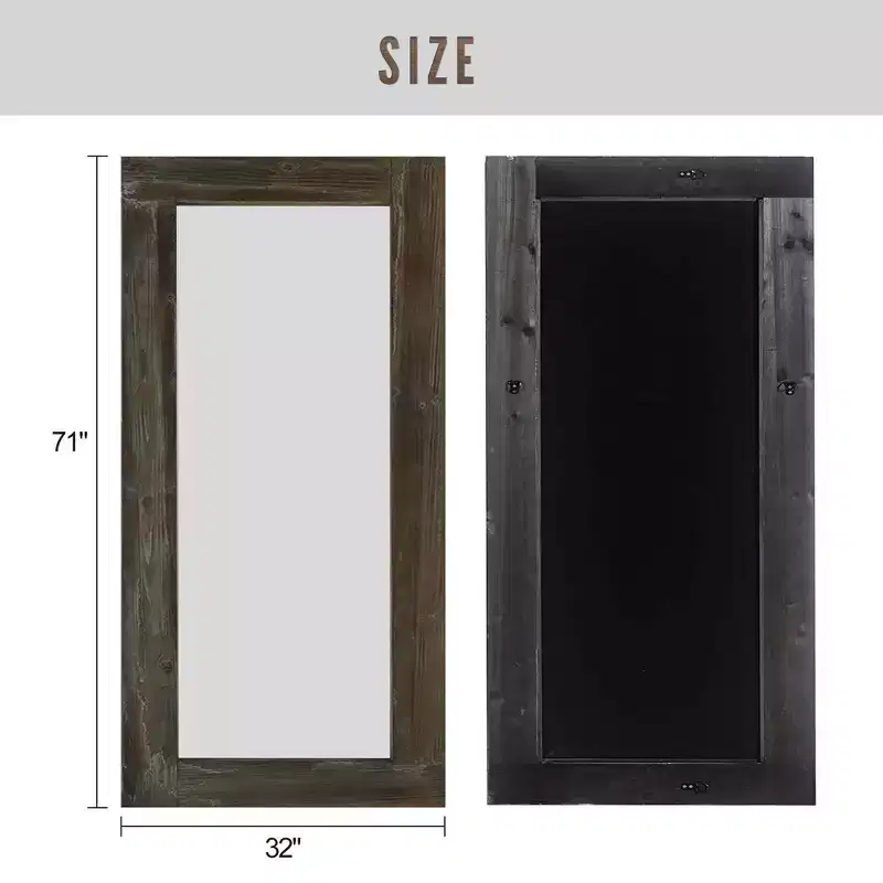 Miroir pleine longueur mural rectangulaire en bois massif marron 71x31 pouces, d'occasion, sans support de fixation