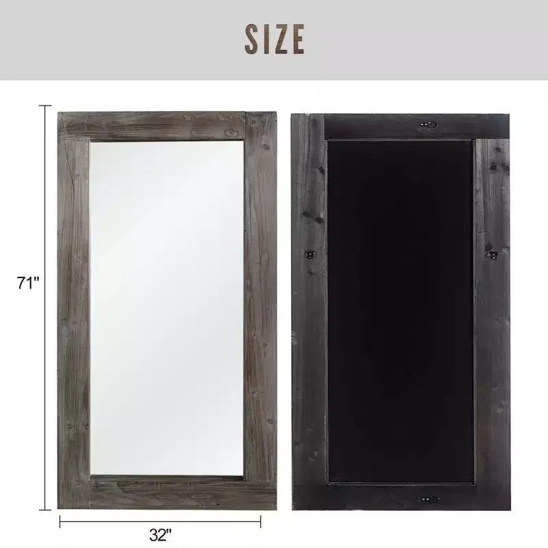 Miroir pleine longueur mural rectangulaire en bois massif marron 71x31 pouces, d'occasion, sans support de fixation