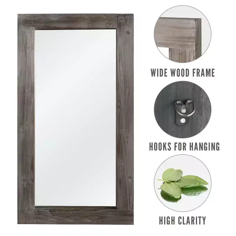 Miroir pleine longueur mural rectangulaire en bois massif marron 71x31 pouces, d'occasion, sans support de fixation