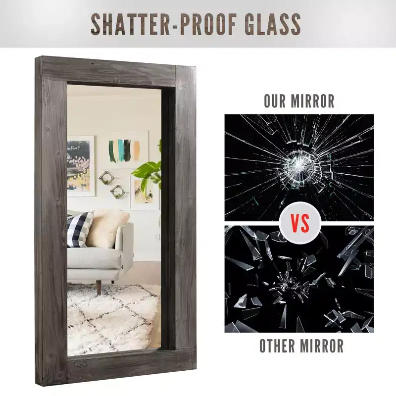 Miroir pleine longueur mural rectangulaire en bois massif marron 71x31 pouces, d'occasion, sans support de fixation