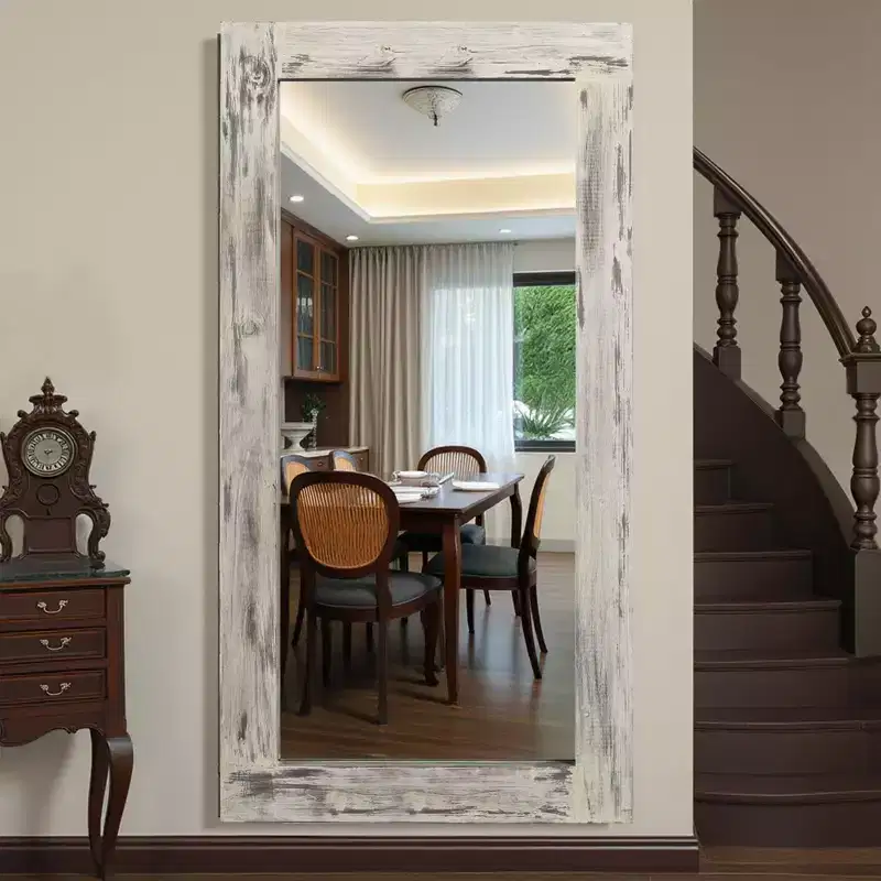Miroir pleine longueur mural rectangulaire en bois massif marron 71x31 pouces, d'occasion, sans support de fixation
