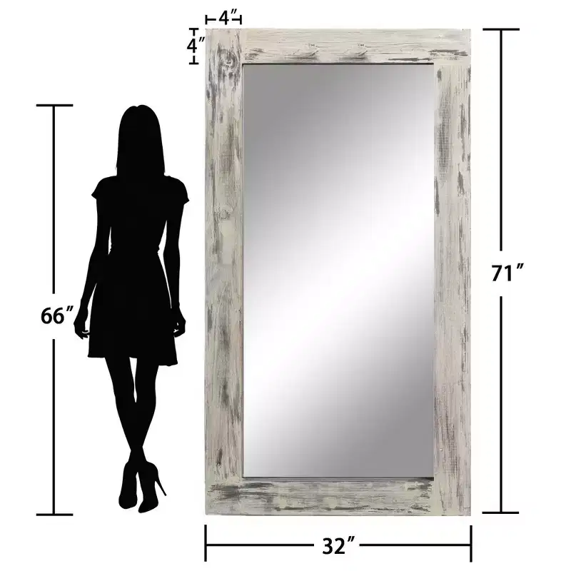 Miroir pleine longueur mural rectangulaire en bois massif marron 71x31 pouces, d'occasion, sans support de fixation