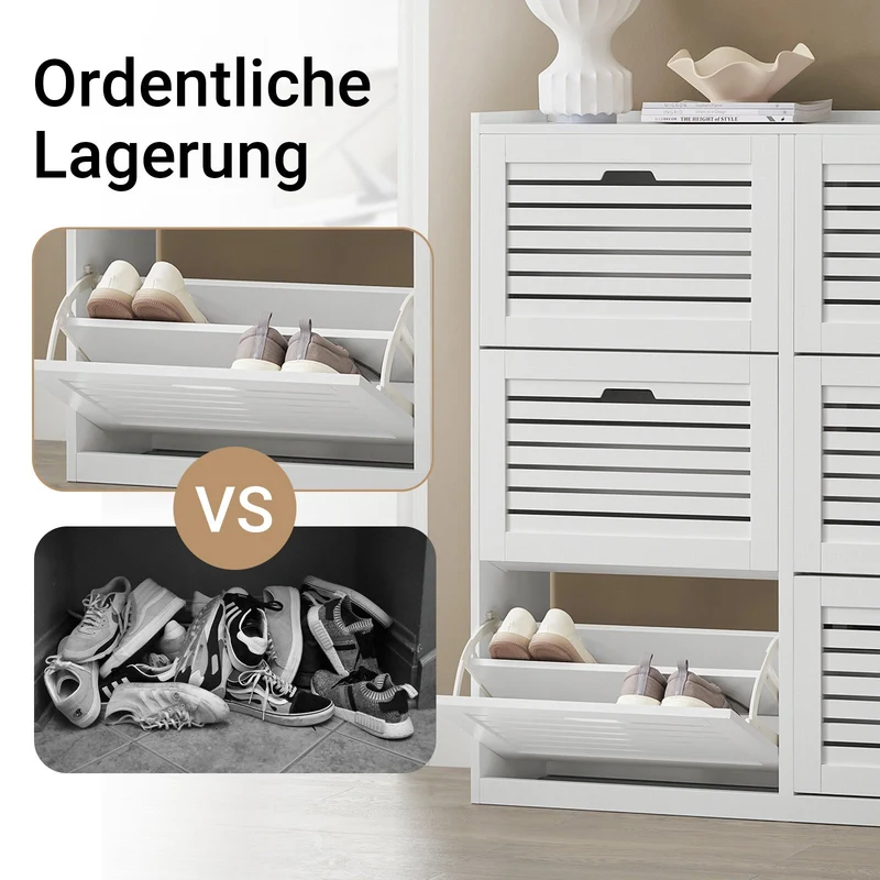 SoBuy | Schuhkipper | Schuhschrank mit 6 Klappen | Schuhkommode | Weiß | FSR145-W