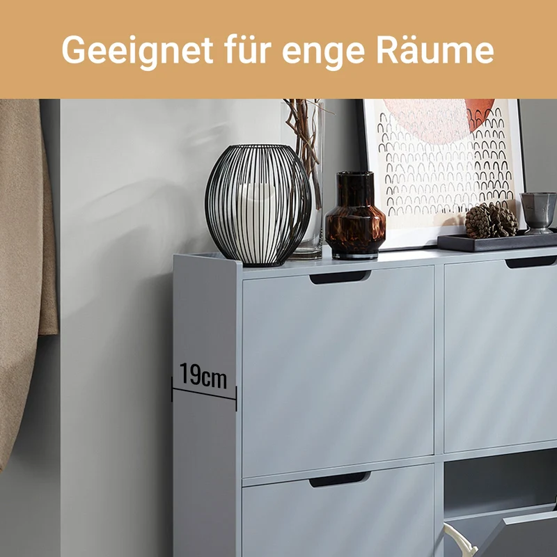 SoBuy | Schuhkipper | Schuhschrank mit 4 Klappen | Schuhkommode | Hellgrau | FSR100-HG