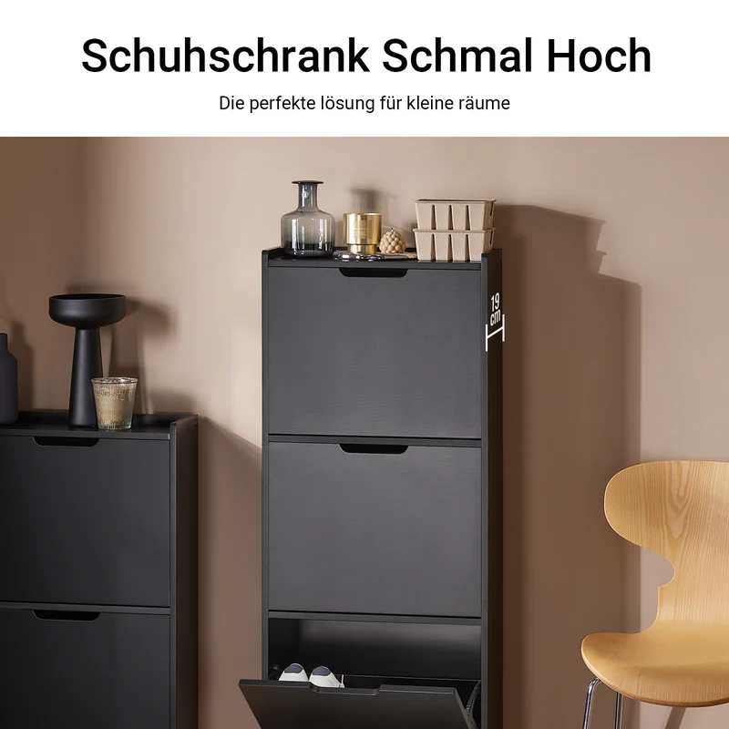 SoBuy | Schuhkipper mit 3 Klappen | Schuhschrank | Schuhkommode | Schwarz | FSR151-H-SCH