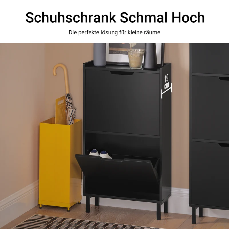 SoBuy | Schuhkipper mit 2 Klappen | Schuhschrank | Schuhkommode | Schwarz | 50x90x19cm | FSR151-SCH