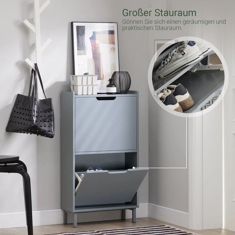 SoBuy | Schuhkipper mit 2 Klappen | Schuhschrank | Schuhkommode | Hellgrau | FSR151-HG