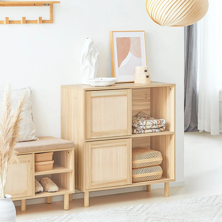 SoBuy | Sideboard mit Schiebetüren | Flurschrank | Küchenschrank | Kommode | Natur | FSB87-N