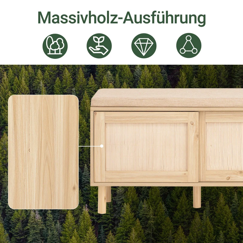 SoBuy | Schuhbank mit Sitzfläche | Dielenbank mit Schiebetüren | Natur | FSR163-N