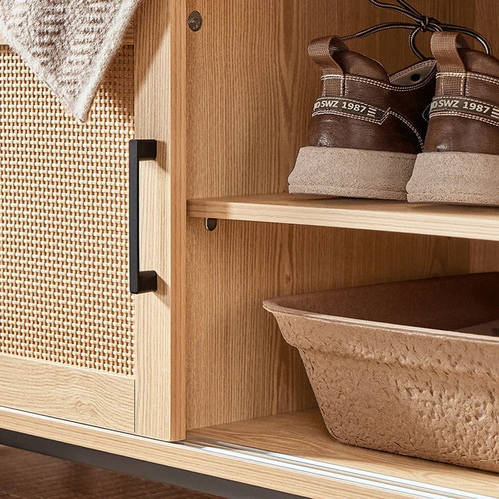 SoBuy | Schuhbank mit Sitzfläche | Dielenbank mit Schiebetüren | Schuhschrank | Sitzbank | Natur | FSR154-N