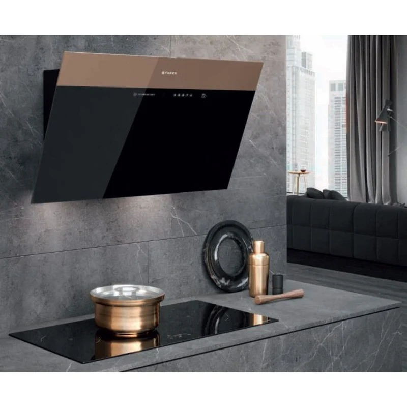 Cappa a parete V-AIR KL A80/2 80 cm. vetro nero e rame corten classe A+ Faber