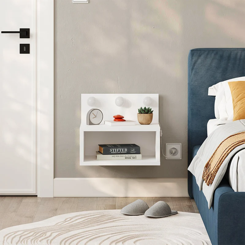 Comodino sospeso con luci LED integrate e vano a giorno colore bianco Treo