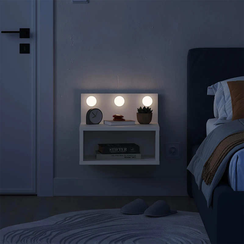 Comodino sospeso con luci LED integrate e vano a giorno colore bianco Treo