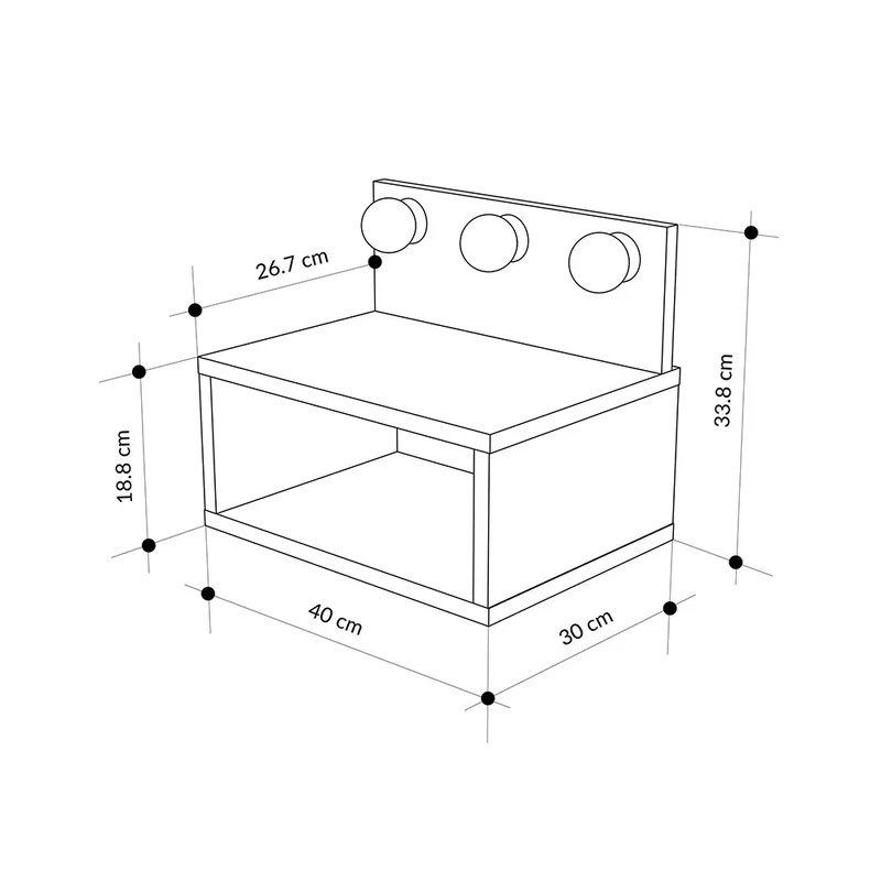 Comodino sospeso con luci LED integrate e vano a giorno colore antracite Treo