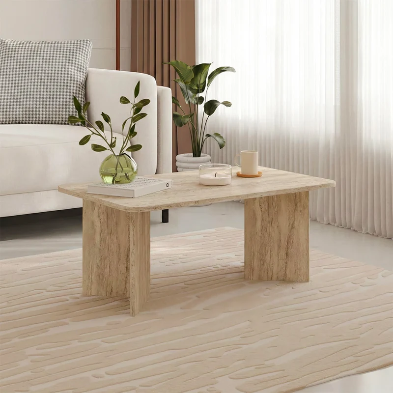 Tavolino da salotto 100x60 cm colore travertino con bordi arrotondati Sam