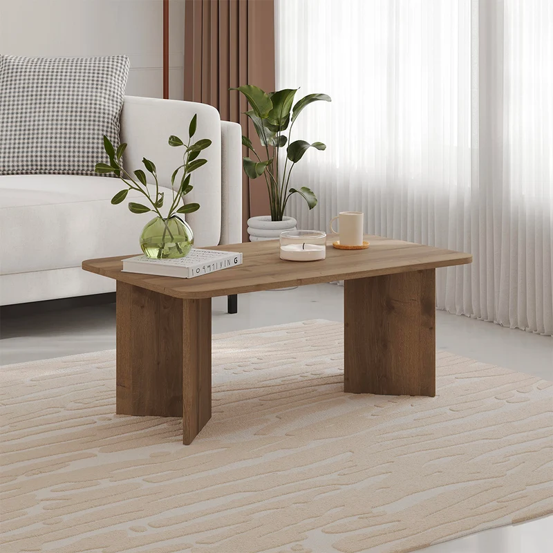 Tavolino da salotto 100x60 cm colore noce con bordi arrotondati Sam