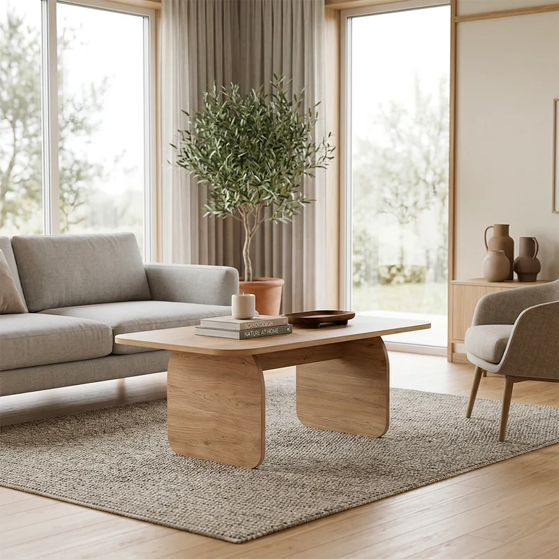 Tavolino da salotto 100x60 cm colore sepet con gambe a pannello e bordi arrotondati Pietra