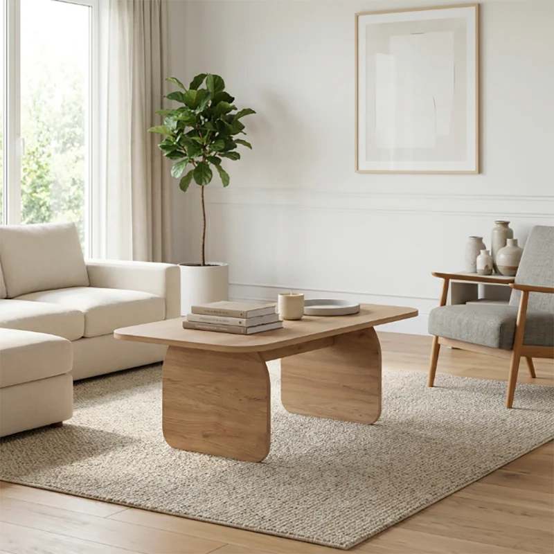 Tavolino da salotto 100x60 cm colore sepet con gambe a pannello e bordi arrotondati Pietra