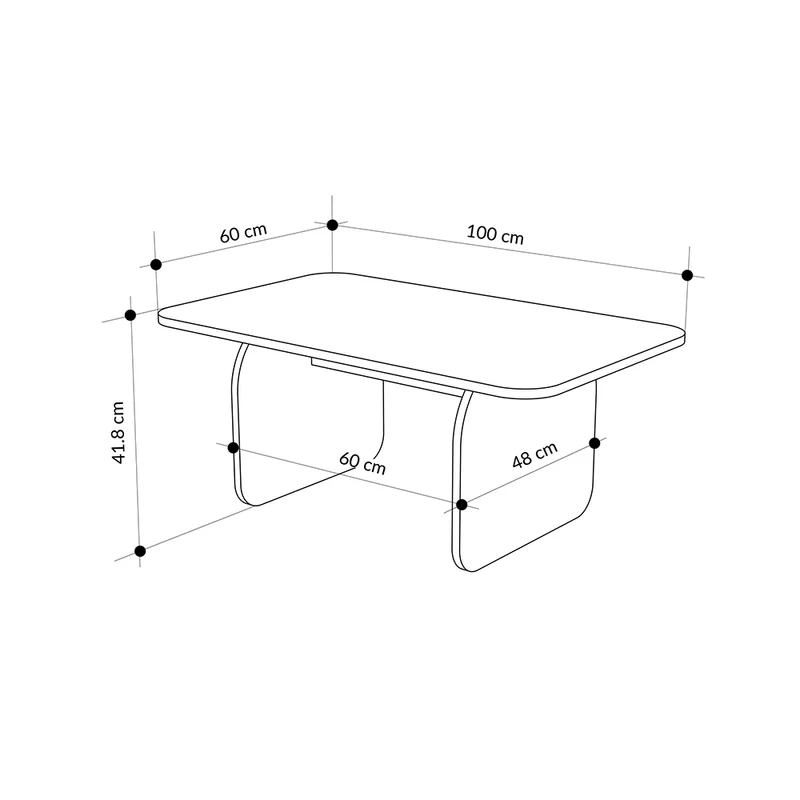 Tavolino da salotto 100x60 cm colore travertino con gambe a pannello e bordi arrotondati Pietra