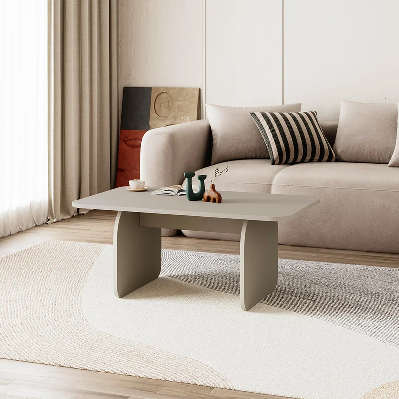 Tavolino da salotto 100x60 cm colore cashmere con gambe a pannello e bordi arrotondati Pietra