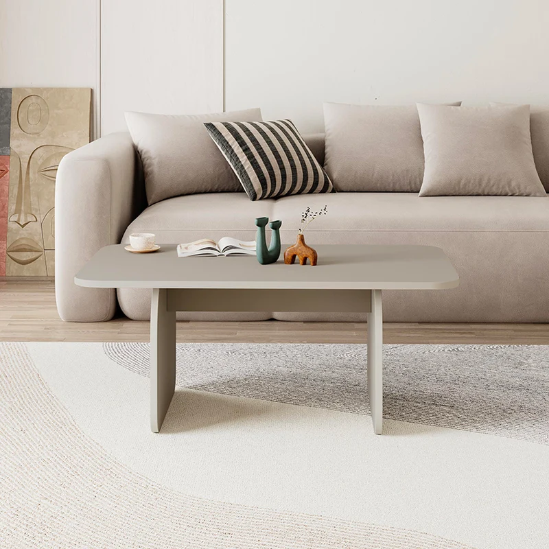 Tavolino da salotto 100x60 cm colore cashmere con gambe a pannello e bordi arrotondati Pietra