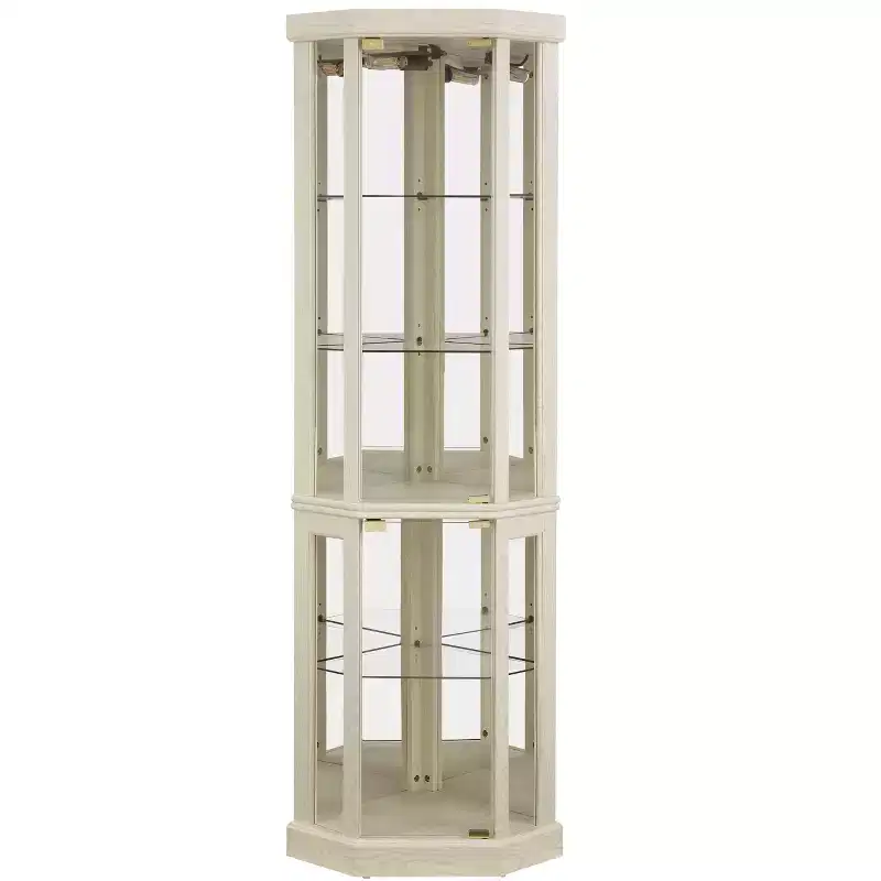Vitrine d'angle avec portes et étagères en verre, Meuble de présentation d'angle pour salon