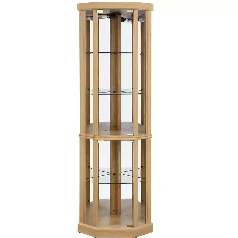 Vitrine d'angle avec portes et étagères en verre, Meuble de présentation d'angle pour salon