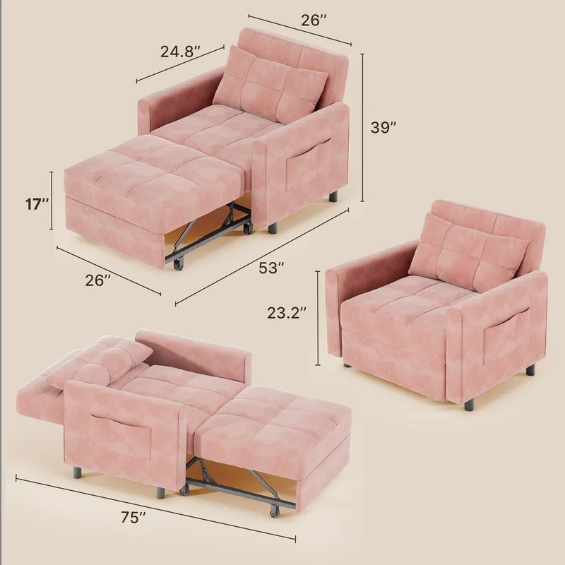 Canapé-lit convertible 3-en-1, Canapé-chaise dépliable, Lit pliant convertible pour salon