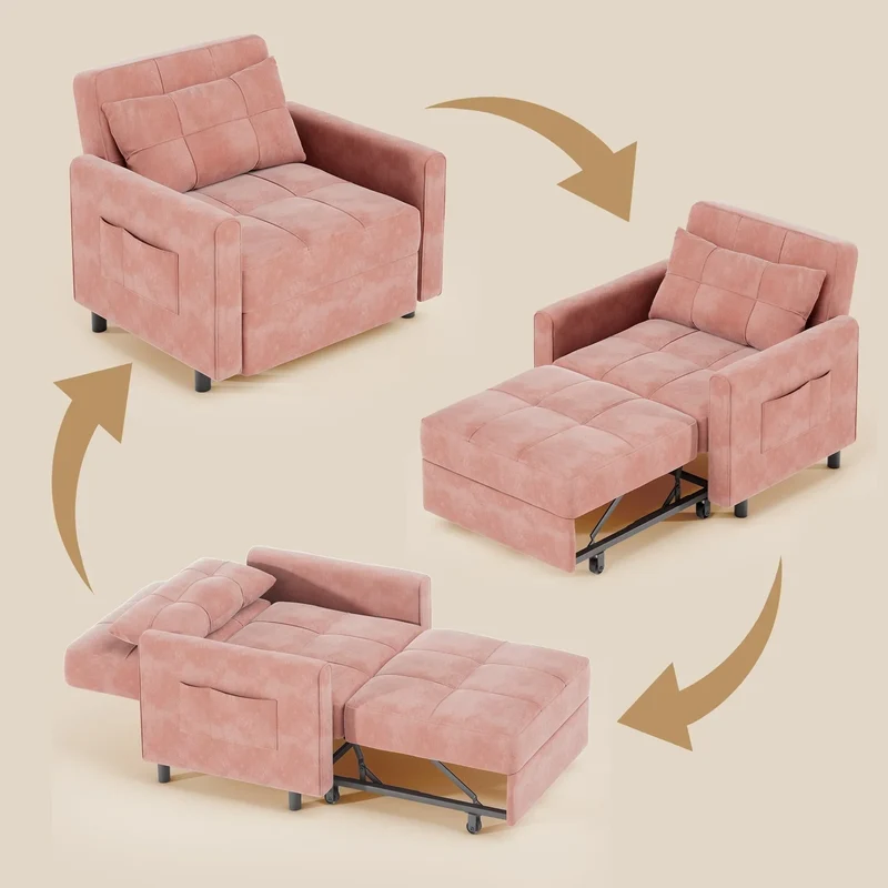 Canapé-lit convertible 3-en-1, Canapé-chaise dépliable, Lit pliant convertible pour salon