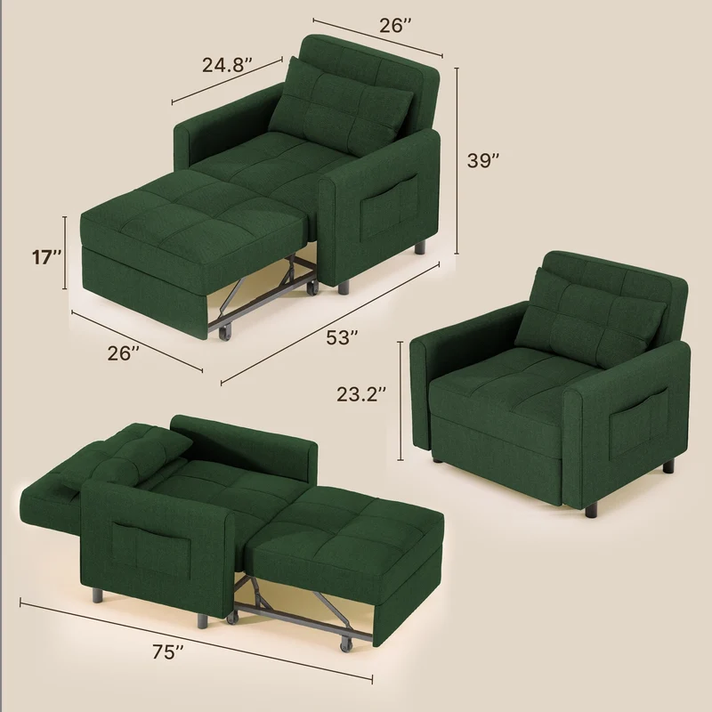 Canapé-lit convertible 3-en-1, Canapé-chaise dépliable, Lit pliant convertible pour salon