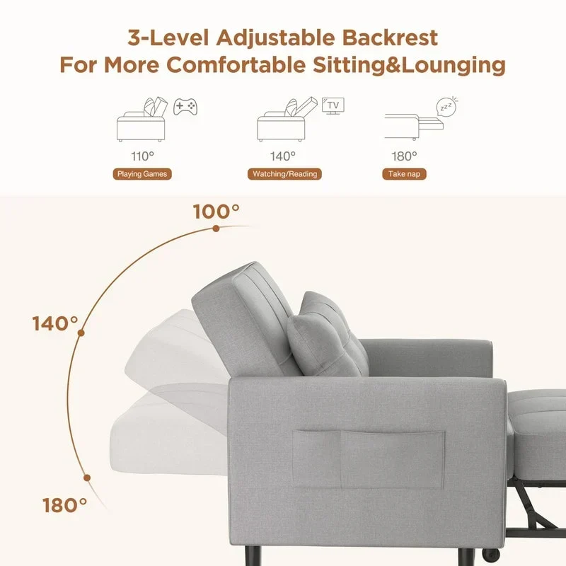 Canapé-lit convertible 3-en-1, Canapé-chaise dépliable, Lit pliant convertible pour salon