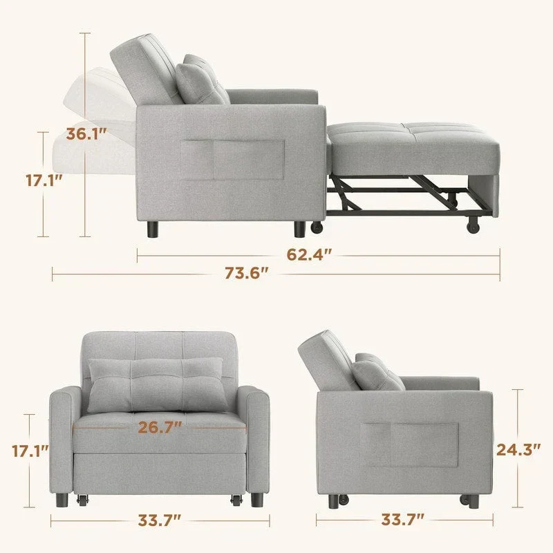 Canapé-lit convertible 3-en-1, Canapé-chaise dépliable, Lit pliant convertible pour salon