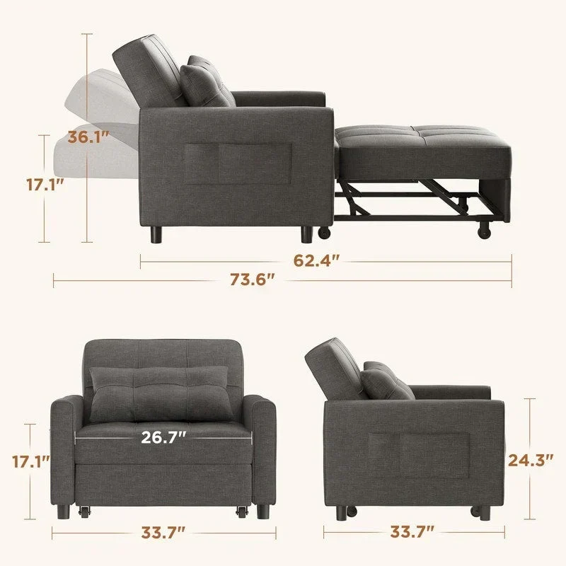 Canapé-lit convertible 3-en-1, Canapé-chaise dépliable, Lit pliant convertible pour salon