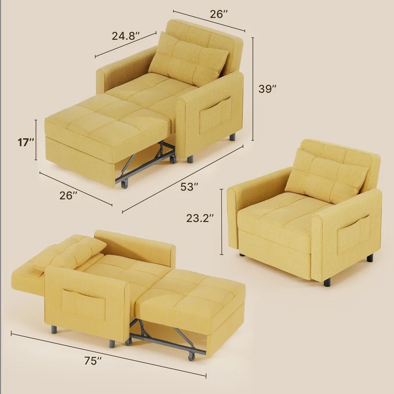 Canapé-lit convertible 3-en-1, Canapé-chaise dépliable, Lit pliant convertible pour salon