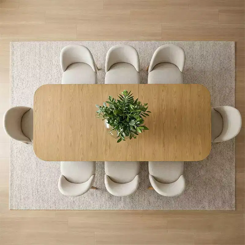 Ensemble de salle à manger 9 pièces pour 8 personnes, table à tréteaux extensible avec chaises rembourrées aux pieds en bois massif-Panipeachy