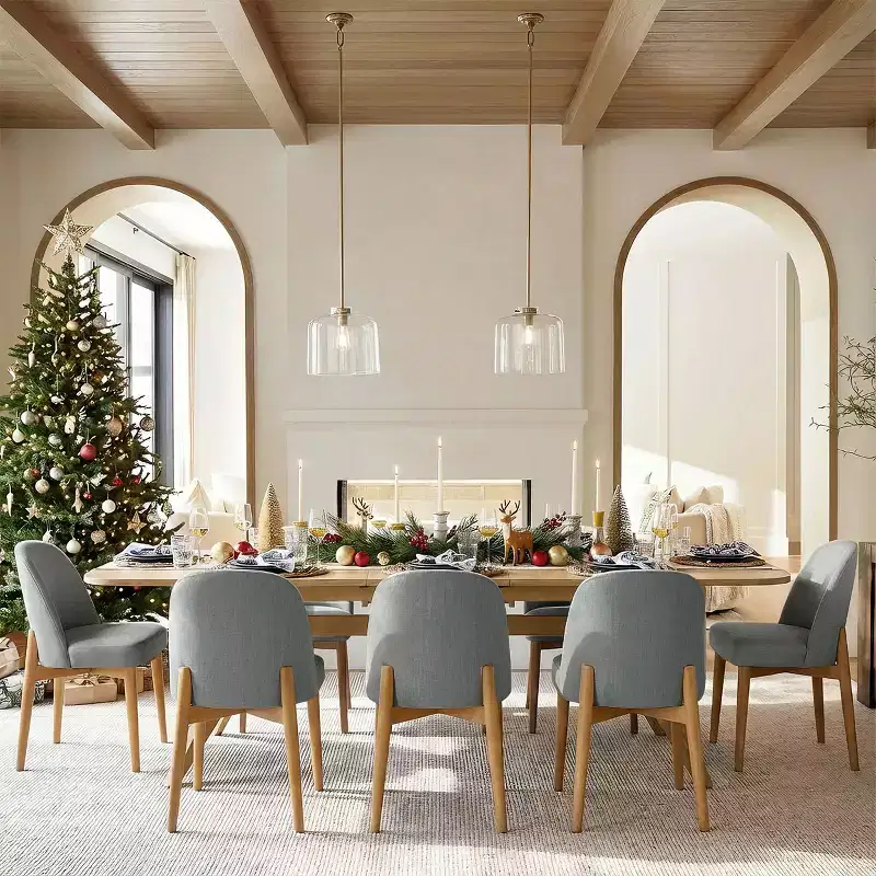 Ensemble de salle à manger 9 pièces pour 8 personnes, table à tréteaux extensible avec chaises rembourrées aux pieds en bois massif-Panipeachy