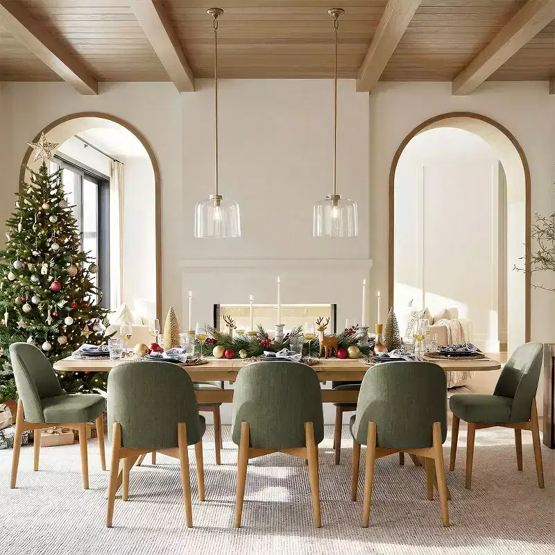 Ensemble de salle à manger 9 pièces pour 8 personnes, table à tréteaux extensible avec chaises rembourrées aux pieds en bois massif-Panipeachy