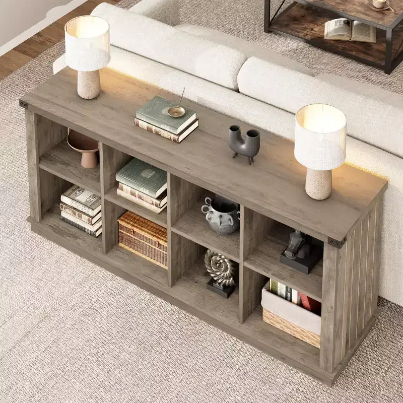 Étagère de rangement à 8 cubes, bibliothèque horizontale de style ferme, bibliothèque de rangement en bois de 157 cm pour entrée, étagères basses et longues pour salon