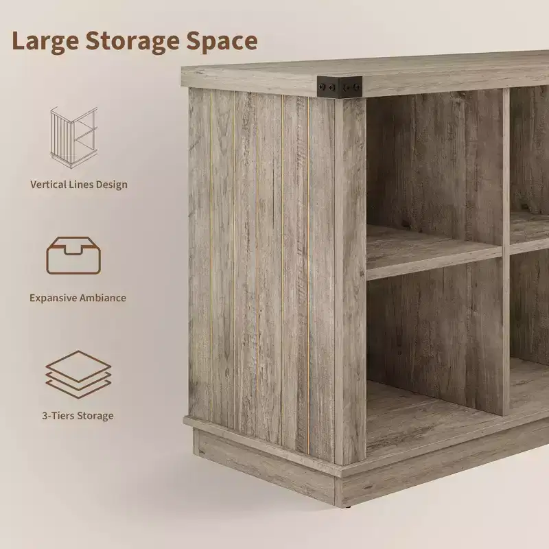 Étagère de rangement à 8 cubes, bibliothèque horizontale de style ferme, bibliothèque de rangement en bois de 157 cm pour entrée, étagères basses et longues pour salon