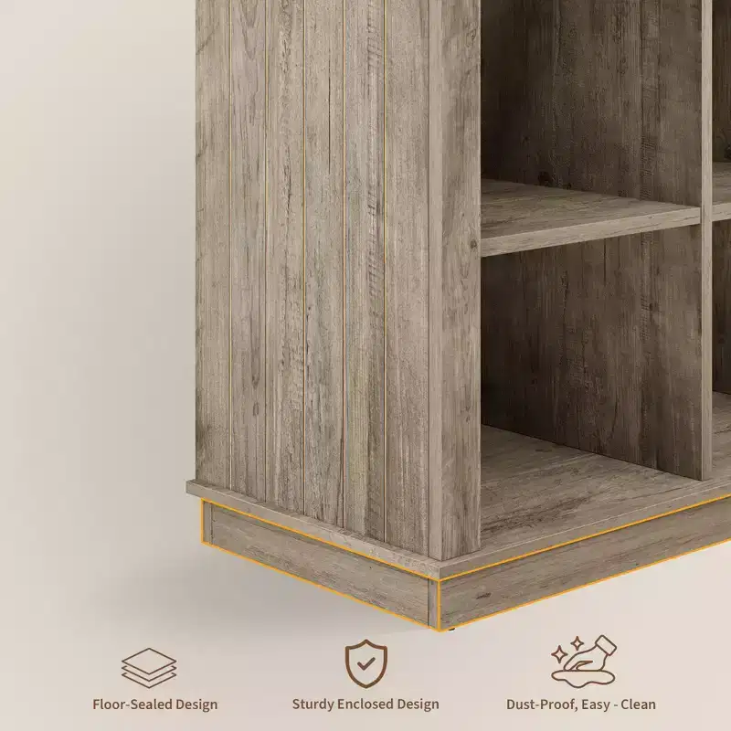 Étagère de rangement à 8 cubes, bibliothèque horizontale de style ferme, bibliothèque de rangement en bois de 157 cm pour entrée, étagères basses et longues pour salon