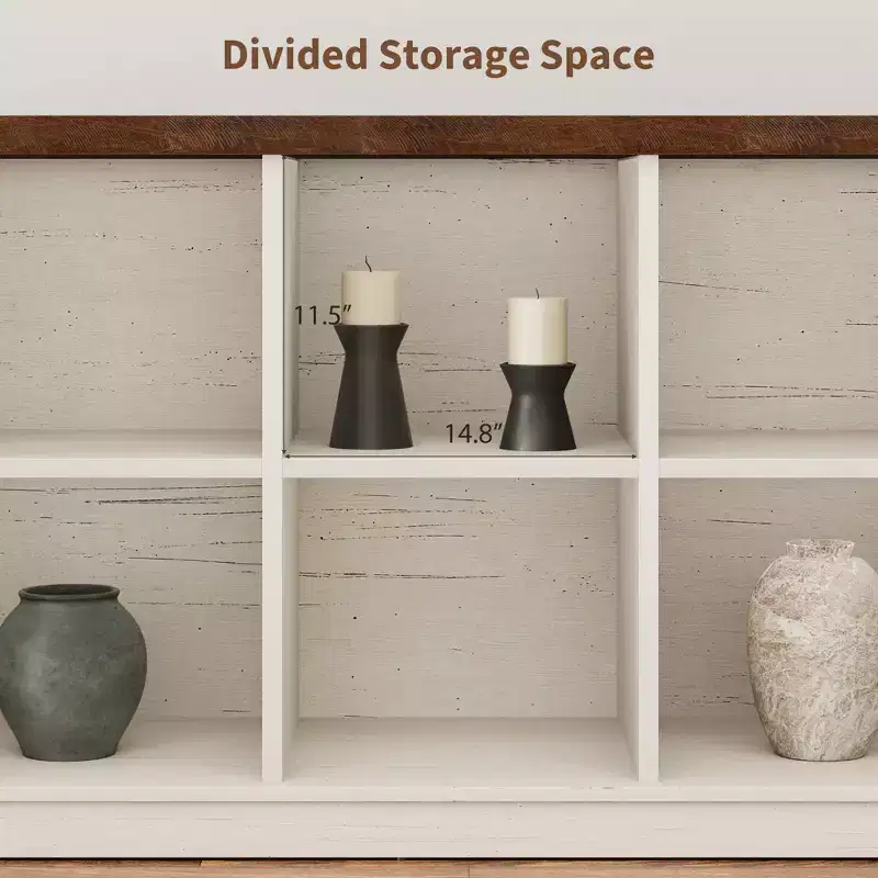 Étagère de rangement à 8 cubes, bibliothèque horizontale de style ferme, bibliothèque de rangement en bois de 157 cm pour entrée, étagères basses et longues pour salon