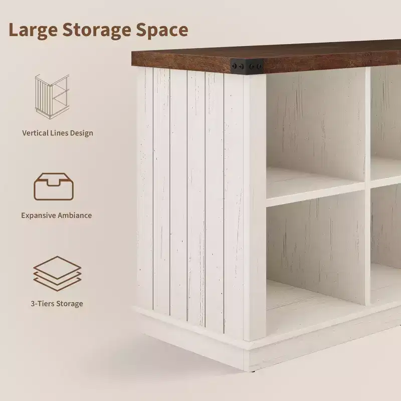 Étagère de rangement à 8 cubes, bibliothèque horizontale de style ferme, bibliothèque de rangement en bois de 157 cm pour entrée, étagères basses et longues pour salon