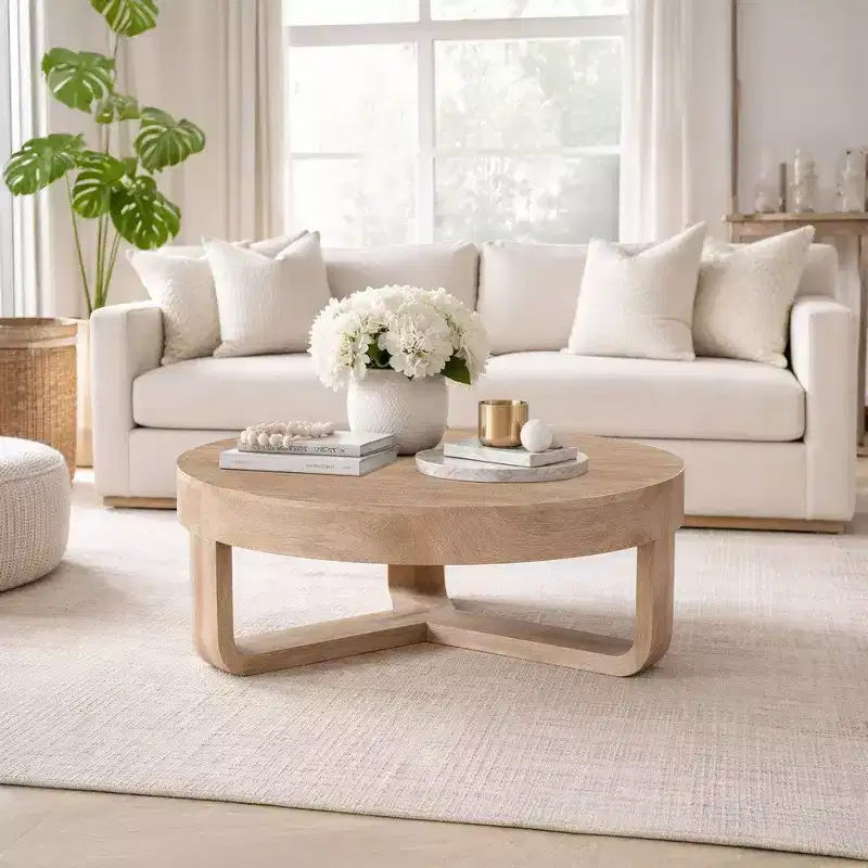 Table basse Royal Hampton, dessus rond de 32 pouces avec base en forme de traîneau ouverte