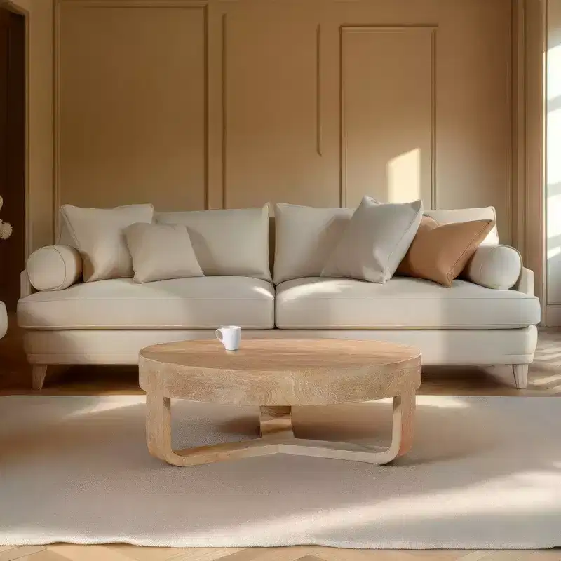 Table basse Royal Hampton, dessus rond de 32 pouces avec base en forme de traîneau ouverte