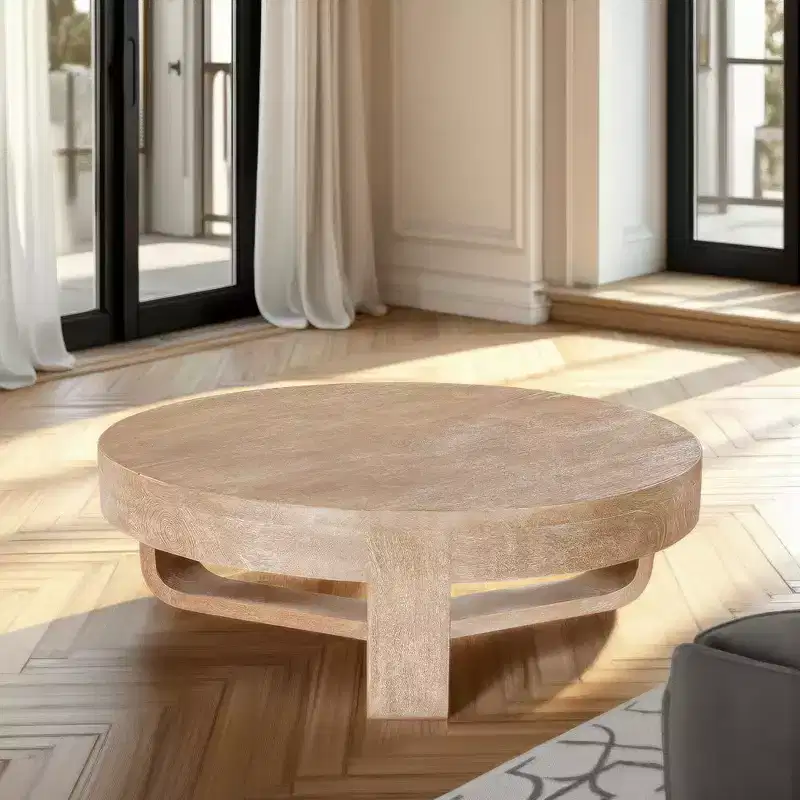 Table basse Royal Hampton, dessus rond de 32 pouces avec base en forme de traîneau ouverte