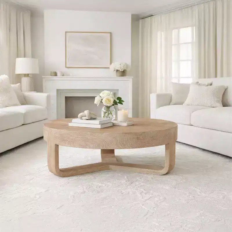 Table basse Royal Hampton, dessus rond de 32 pouces avec base en forme de traîneau ouverte