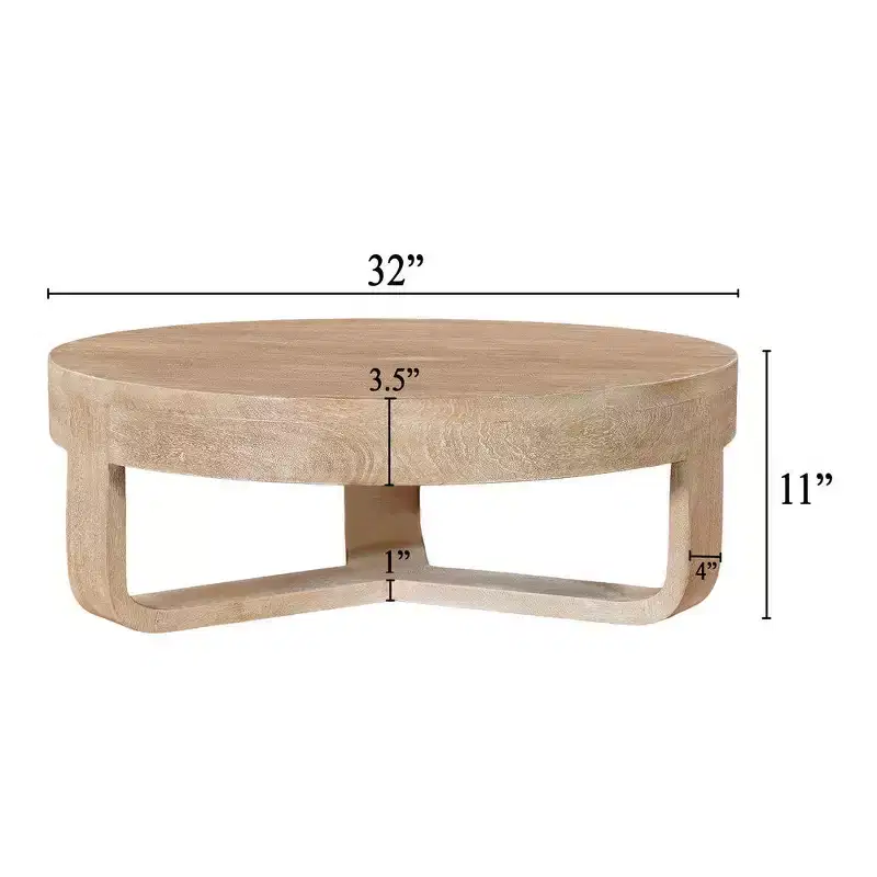 Table basse Royal Hampton, dessus rond de 32 pouces avec base en forme de traîneau ouverte