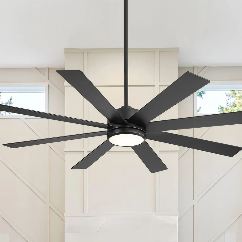 Ventilateur de plafond de 65 pouces à 8 pales noires avec lumière LED et télécommande